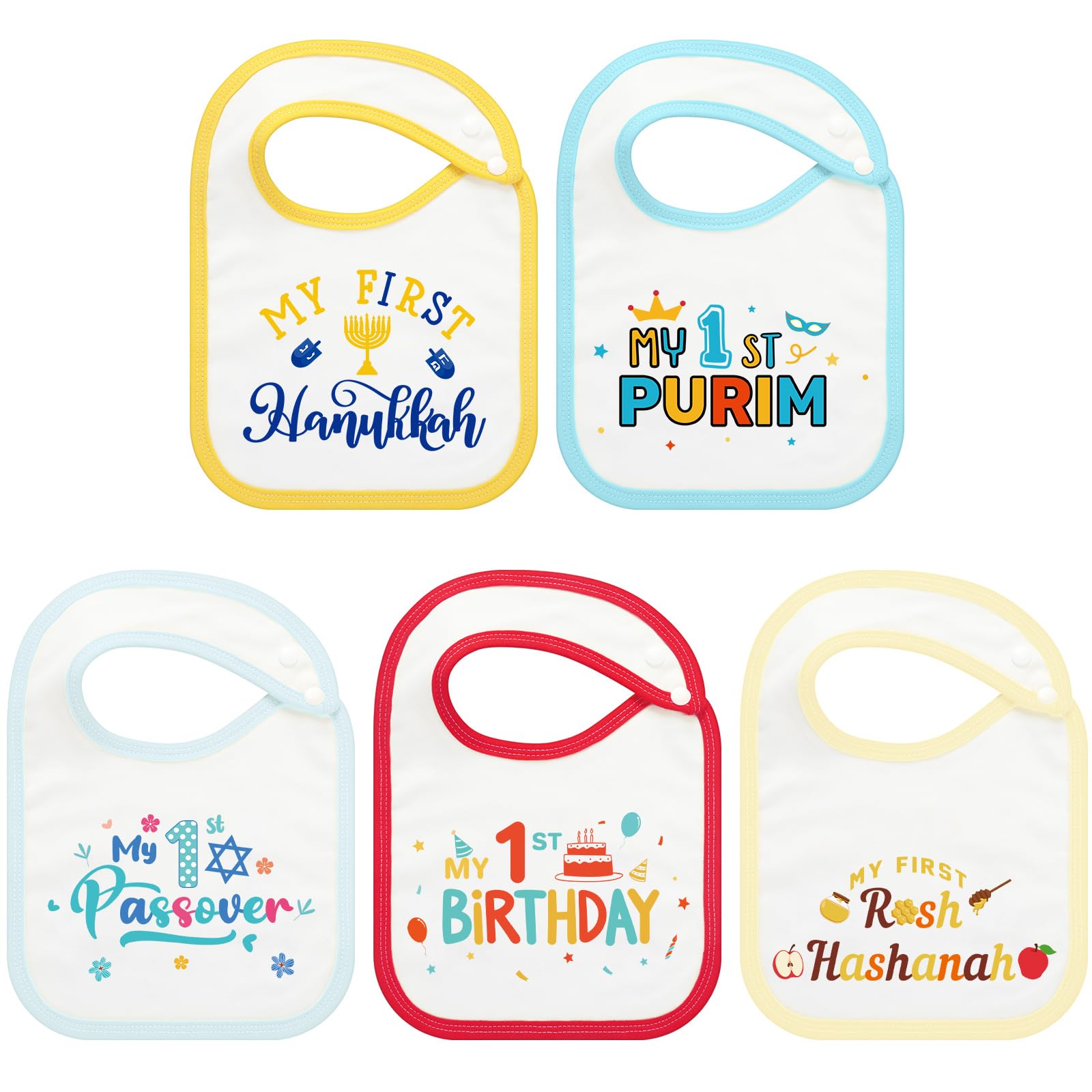 Cuffbow 5 Pcs Baby First Holiday Bibs Set of Cotton, Soft, Absorbent Baby Bibs, Toddler Set, Newborn & Infant Bib for Baby Shower Jewish Boy Newborn Infant Feeding Teething Drooling