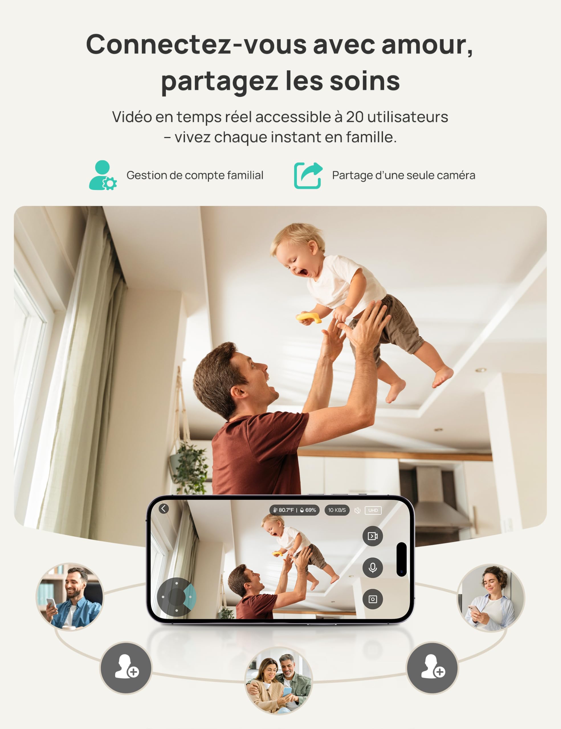 Dr.Care VistaView Baby Monitor Video e Audio con 2 Fotocamere Smart WiFi, 5”1080P Schermo Diviso, Telecamera 2K/3MP, Batteria 5000mAh, Visione Notturna, Allarmi Pianto, Sicurezza Tripla, Portata 390m