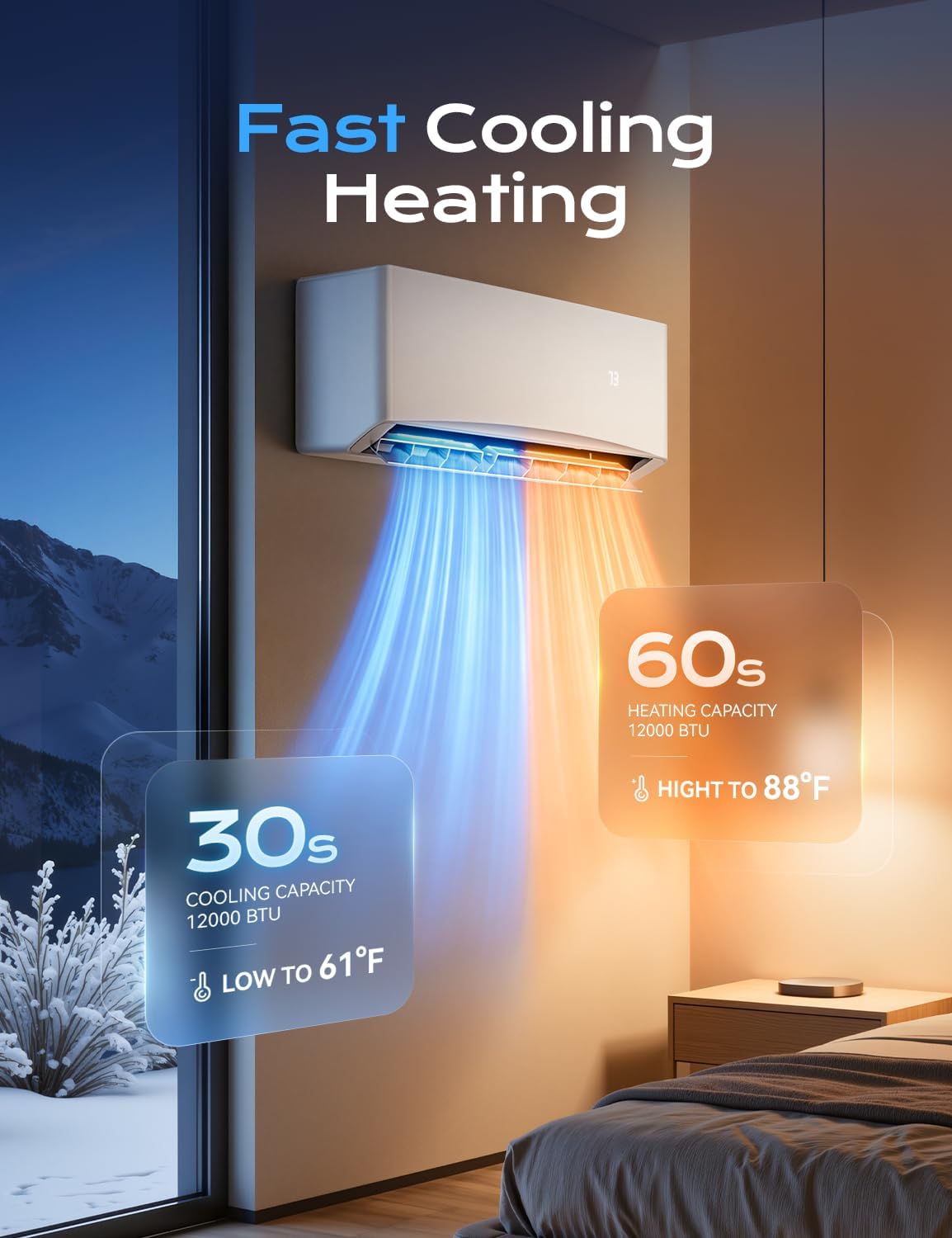 Tehanld 12000 BTU Mini Split Air Conditioner, 17 SEER2 115V Energy Efficient AC Inverter Air Conditioner & Heater Pump System, Cools Up to 750 Sq.Ft, Complete Installation Kit