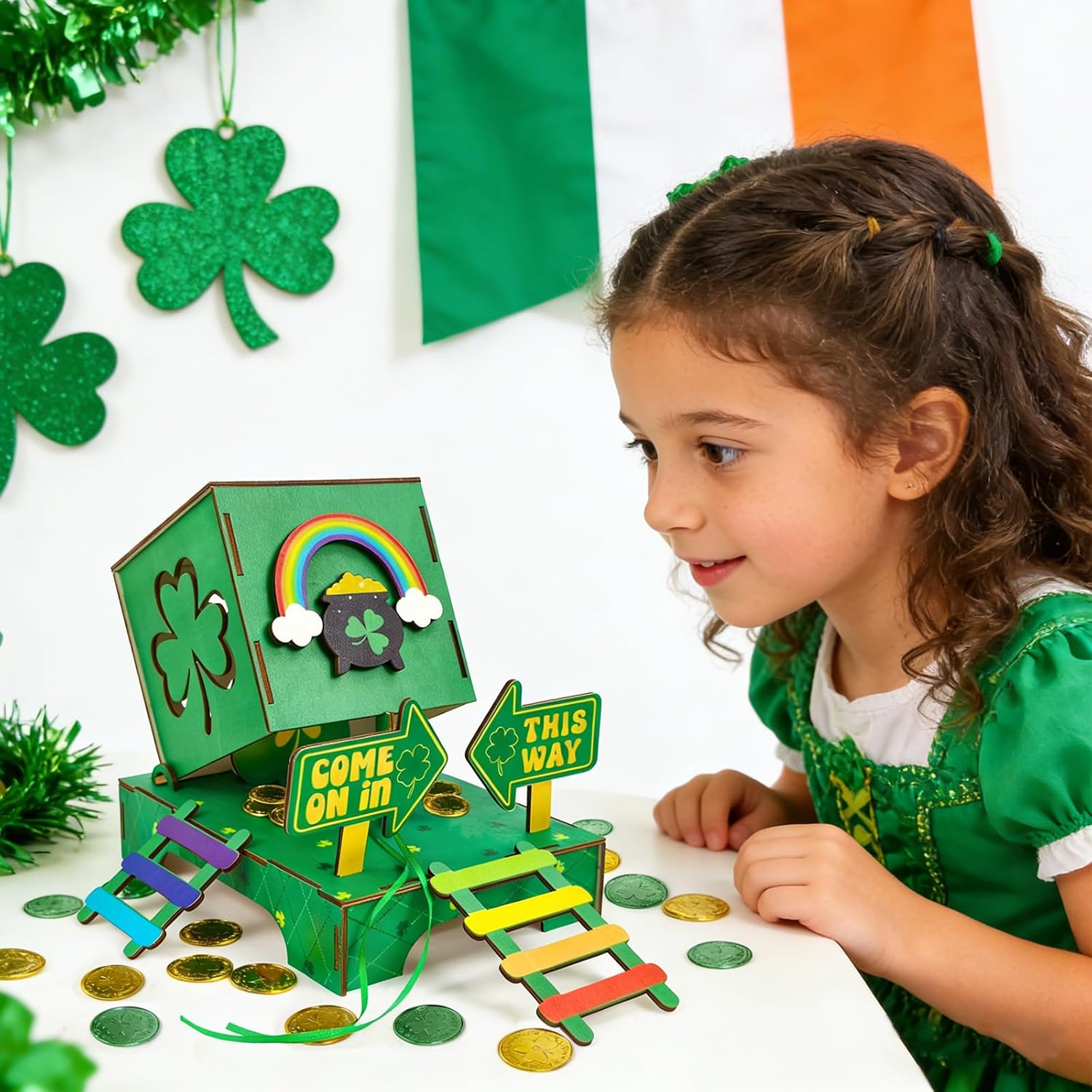 Asekonc St Patrick's Day Leprechaun Trap Kit for DIY St. Patrick's Day Wood Craft Leprechaun Kit to Make A Trap to Catch A Leprechaun, St Patricks Day Decorations Toys Gifts