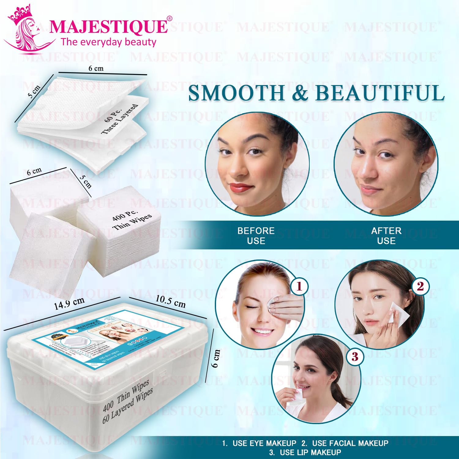 Majestique Cotton Face Pads, Makeup Removing Cotton Wipes with Soft Touch for Eye, Face Cleansing Tissues, Pure Cotton Pad, Multifunctional, Cotton Pads for Face Toner - 460 Count / 1 Box