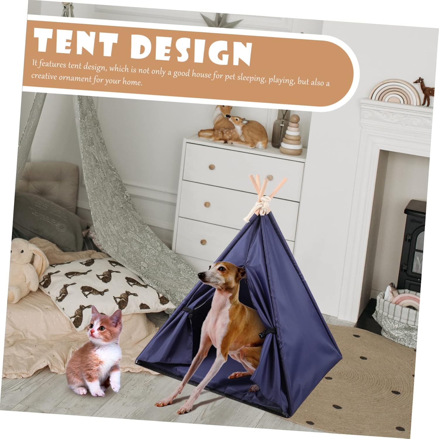 Pet Tent for Dogs Cats Indoor Sleeping Bed with Removable Cushion Cozy Hideaway for Small to Medium Pets Durable Oxford Cloth Design