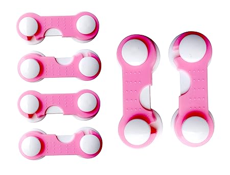 THE LITTLE LOOKERS Multipurpose Non Toxic BPA Free Safety Lock for Doors, Cabinet, Fridge, Drawer | Safety Accessories for Baby/Child/Kids/Infant/Toddler (Pink, Pack of 6)