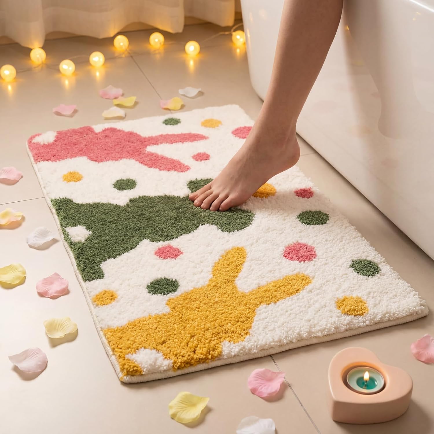 Easter Bunny Bath Mat, 20x32 Inch Soft Absorbent Non-Slip Bathroom Rug, Cute Rabbit Design Washable Tufted Microfiber Carpet for Spring Home Decoration (Bathroom, Bedroom, Living Room)