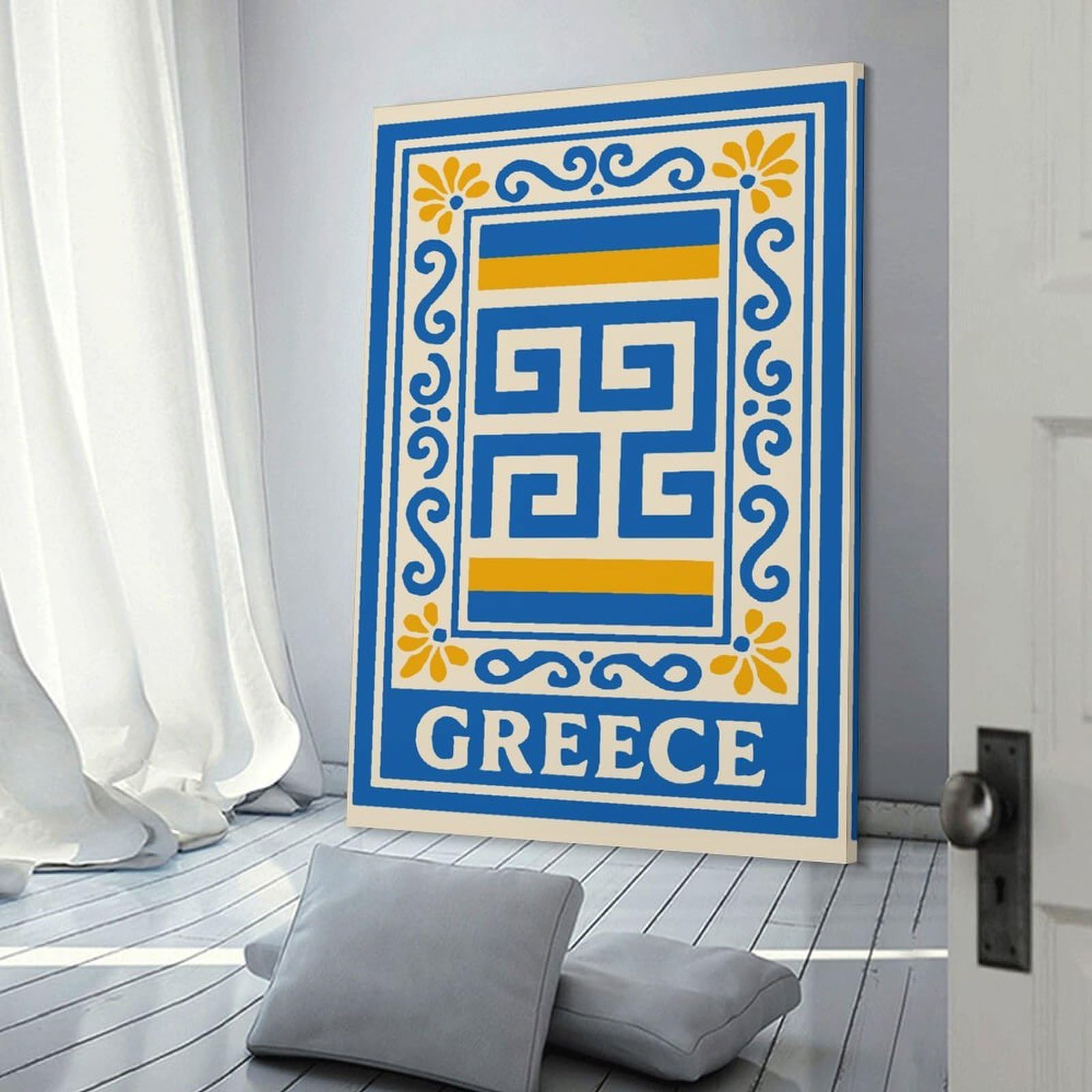 Junmoney Canvas Wall Decor Greece Decorative Emblem, 20x30inch(50x75cm), for Living Room, Bedroom, Office Or Hallway, Decorative Artwork with Broad Appeal