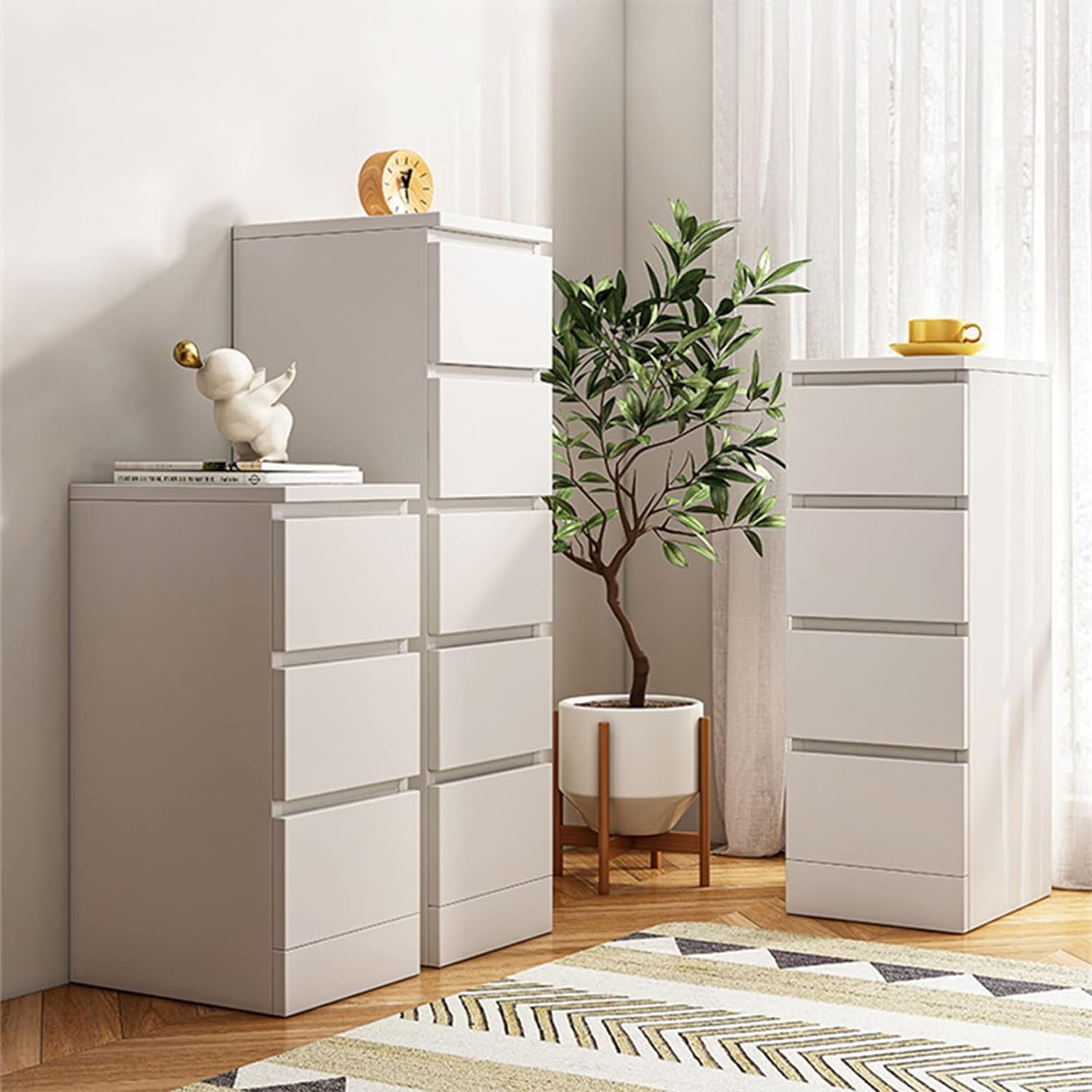 Nachttisch, schmal, weißer Nachttisch, schmaler Nachttisch, schmal, hoch, Nachttisch, Breite 25 cm, Nachttische, Moderne Schlafzimmer-Nachtkommode, minimalistische Beistelltische
