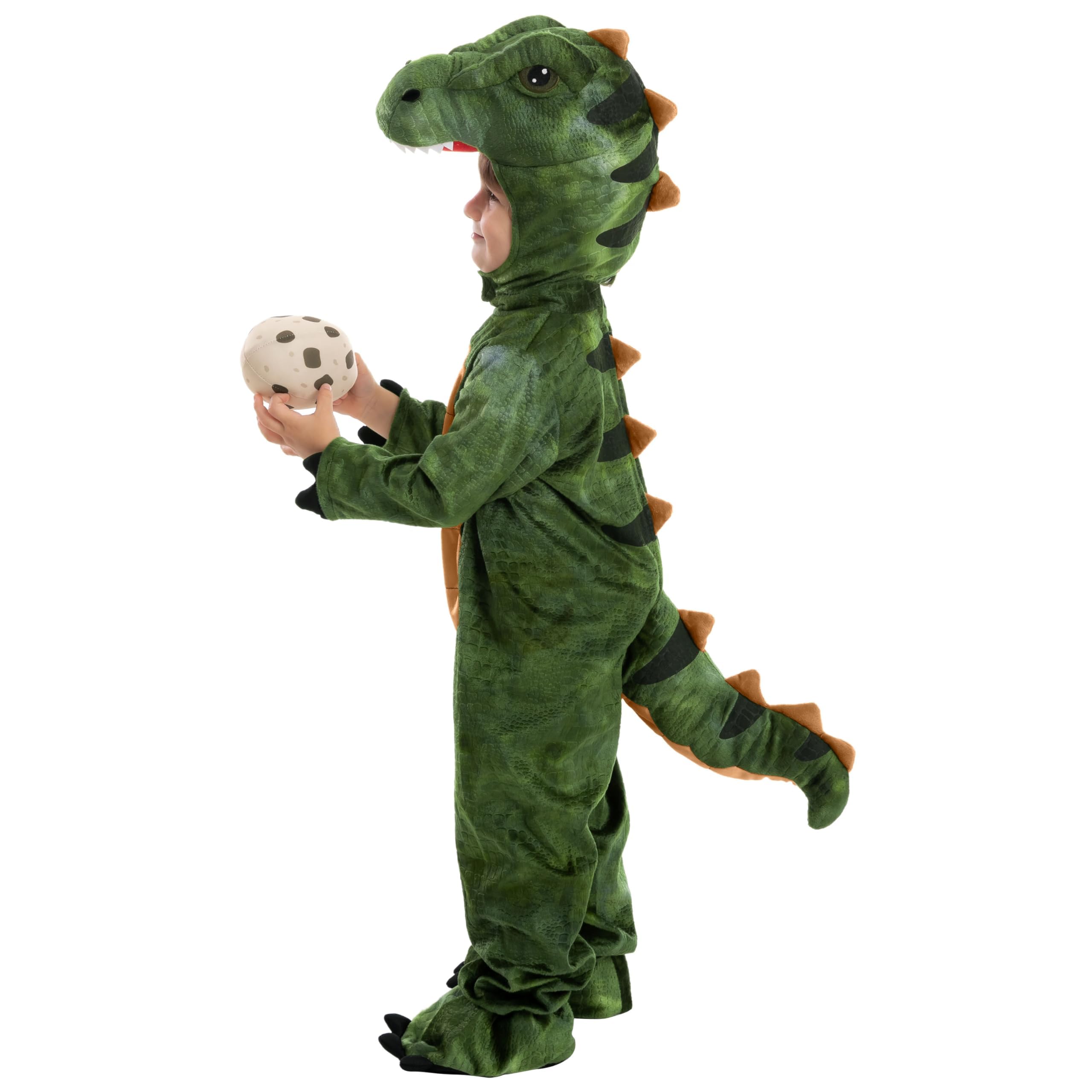 Spooktacular Creations Dziecięcy realistyczny kostium T-rex, kombinezon dinozaura z zabawkowym jajkiem, dla chłopców, Halloween, przebranie na imprezę