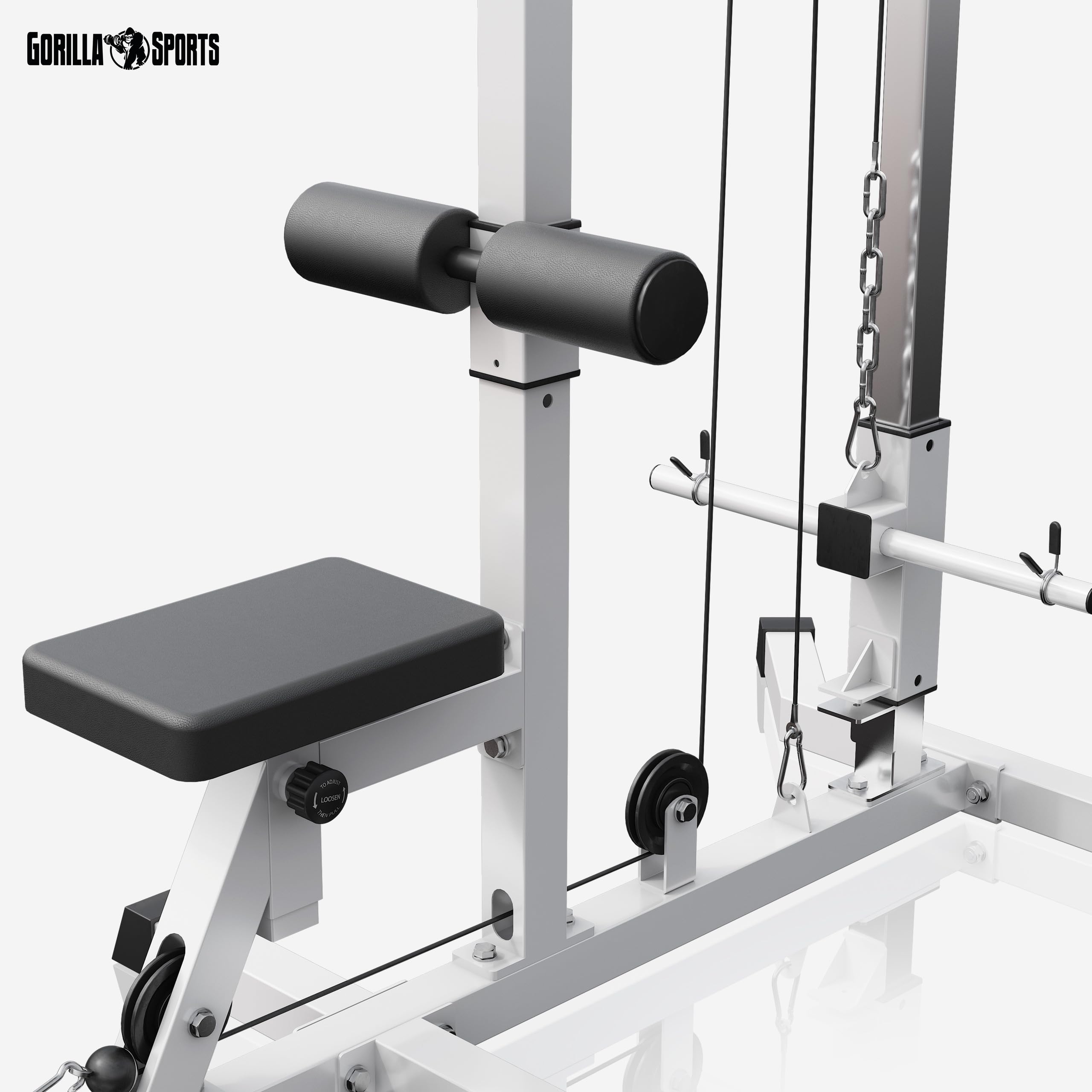 GORILLA SPORTS® Station Tirage Musculation - Ajustable, 2 Poignées, Poulie Haute et Basse, Charge Max 280 kg, Noir / Blanc - LAT Pulldown Machine, Musculation, Dos, Fitness, Materiel, Sport, Maison