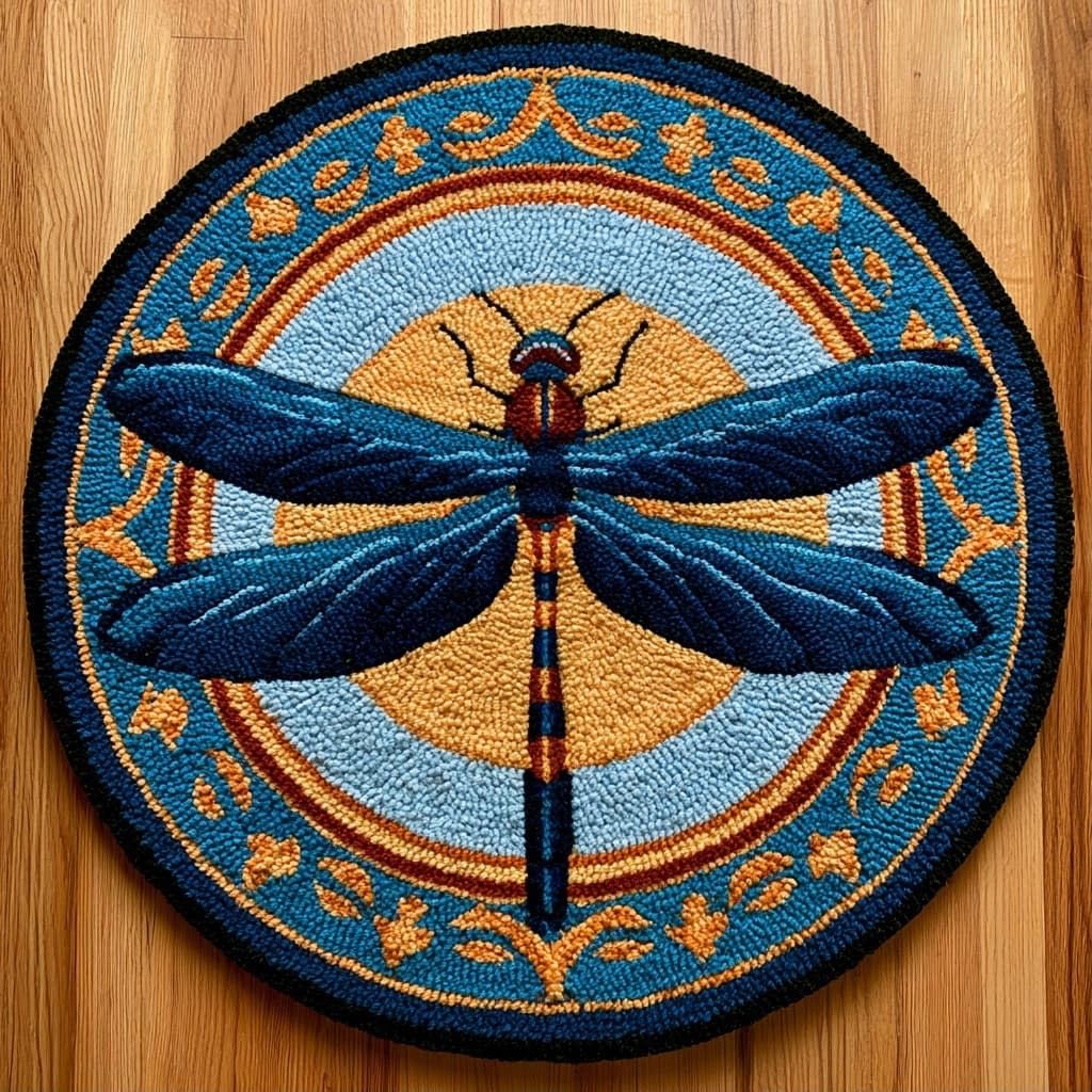AMBATTERY Round Shape Latch Hook Kits Rug,Animal Dragonfly