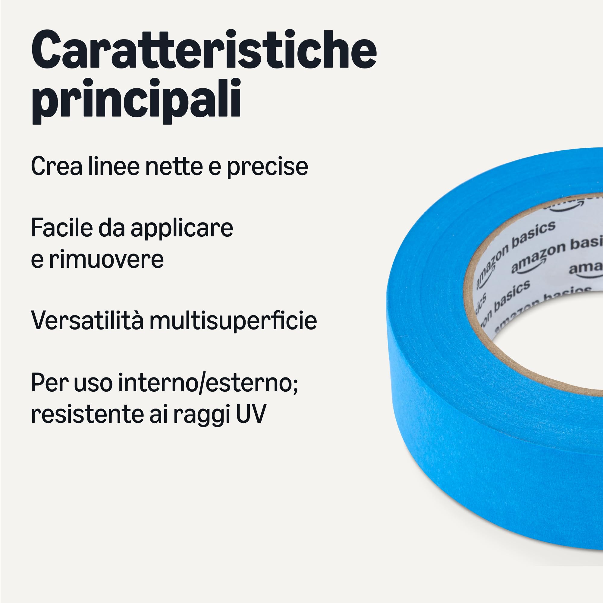Amazon Basics Nastro adesivo per pittura, 3.6 cm x 55 m, confezione da 4 rotoli, Blu
