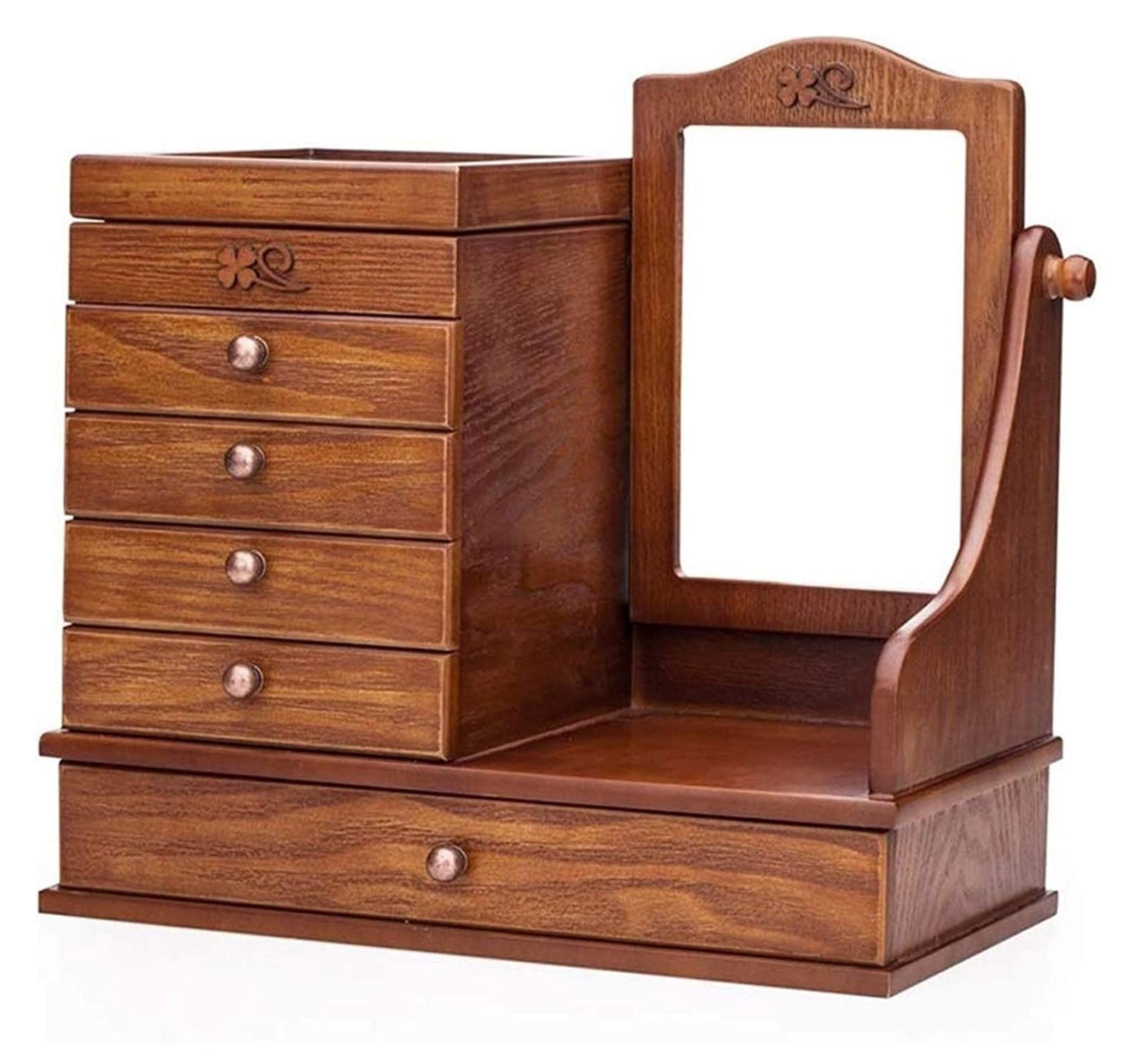 TIANQIHAO Jewelry Box Jewelry Box With Drawer Storage Exhibition Booth Organizer Multifunctional Retro Desk Mirror In Solid Wood For Ladies Jewellry Holder