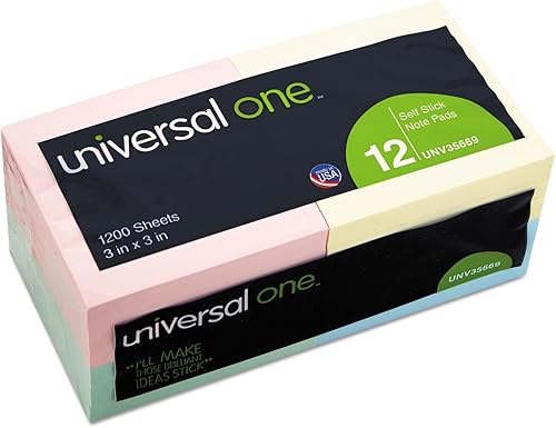 Miniatura 2 de Universal Bloc de notas autoadhesivos, 3 x 3 pulgadas, colores pastel surtidos, 100 hojasbloc, 12 blocs por paquete