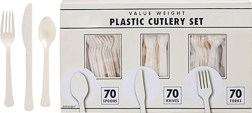 Miniatura 1 de Cubiertos surtidos de plástico Vanilla Creme (200 unidades)  Plástico desechable de primera calidad y cubiertos resistentes, perfectos para uso
