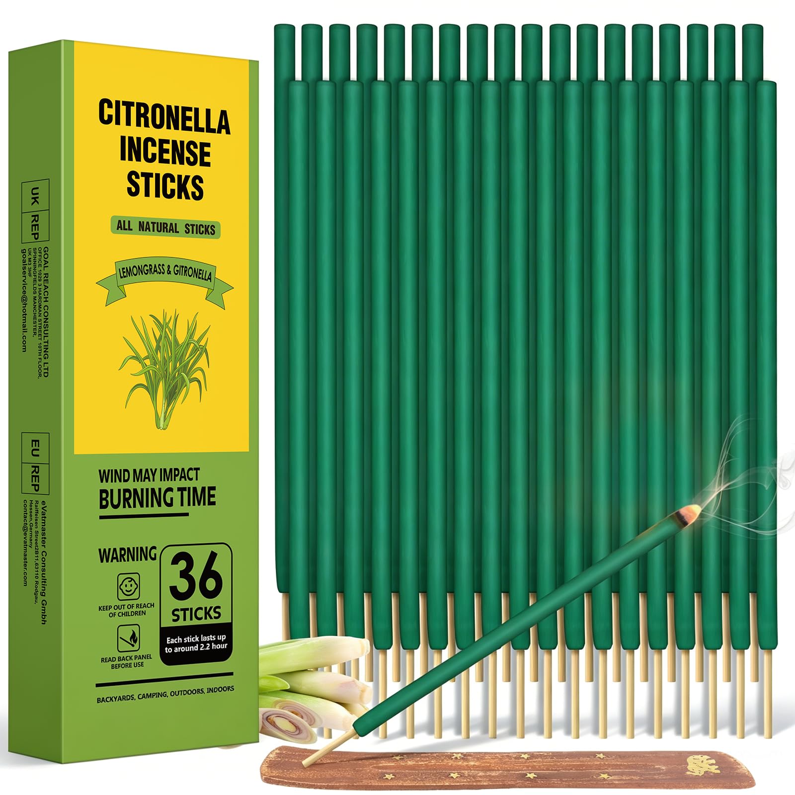 Citronella incense sticks 36 pieces,2.2 hours burning time per stick,natural citronella essential oil,incense sticks for summer, garden, patio, balcony, picnic, camping,table,Travel,BBQ,Backyards