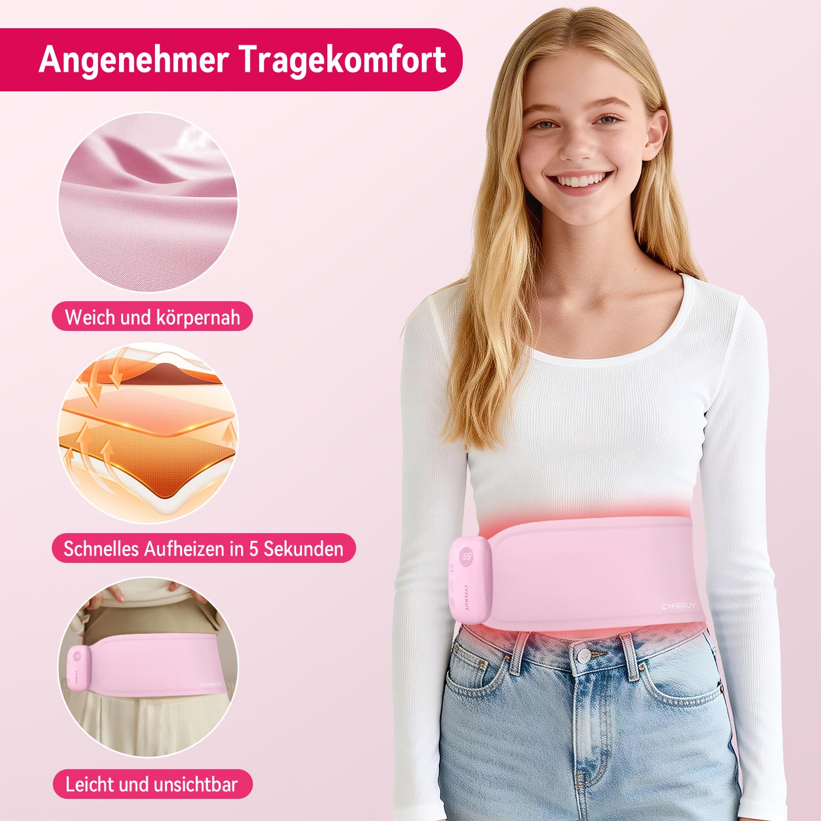 5000 mAh Akku-Wärmegürtel Periode: Große 400 cm² kabellose Heizkissen/Wärmegürtel mit USB, Wärmegürtel Rücken Akku Menstruations Bauchwärmer Rückenwärmer –Geschenk für Frauen & Mütter, Mama