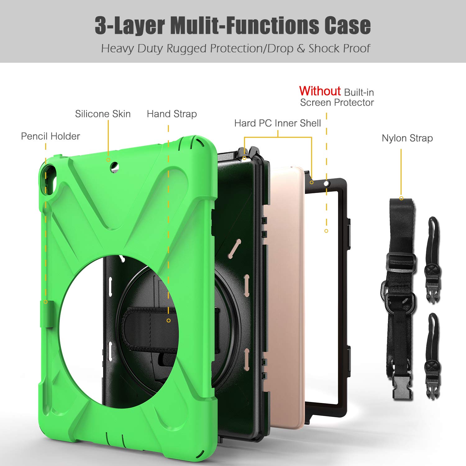 Custodia Fintie Girevole Con Supporto E Portamatita Per IPad Pro 10.5 (2017) E IPad Air 3 (2019) - Pelle Sintetica Nera - Foto 3