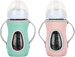 Glass Baby Bottle Sleeve Covers, Reusable Glass Baby Bottle Insulator, Improved Heat/Cold Retention Moisture Neoprene Holder for 8 oz Philips Avent Glass Natural Baby Bottle (Orange+Beige)