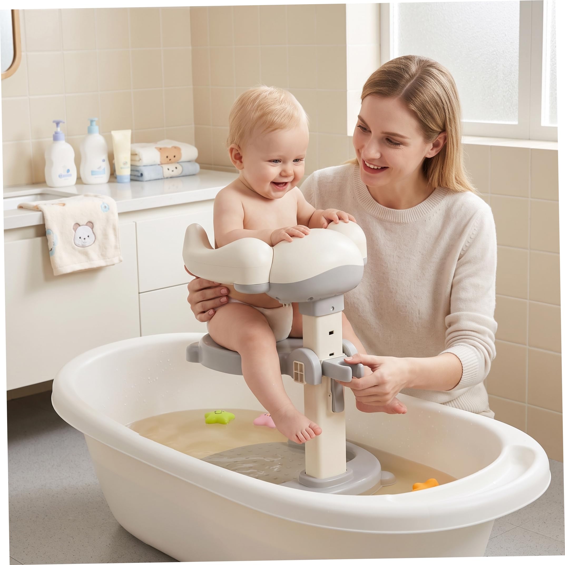 Supporto da bagno con sedile integrato, supporto antiscivolo per vasca da bagno per neonati e bambini piccoli da 8 a 36 mesi