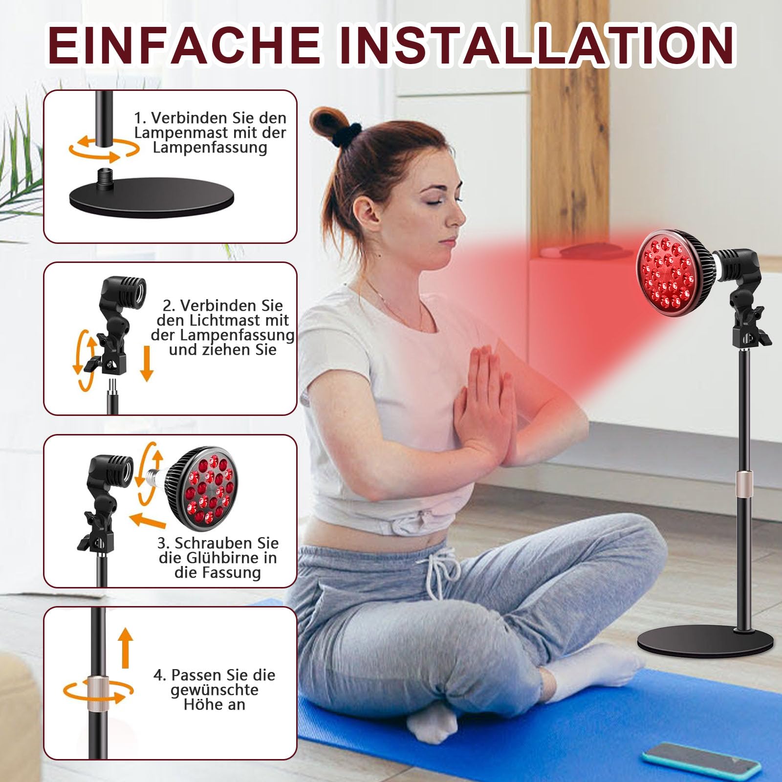 Lampada a luce rossa con base, 850 nm e 660 nm, lampada a infrarossi, 54 W, 18 LED, altamente scalabile, luce rossa, per uomini e donne, regalo di compleanno