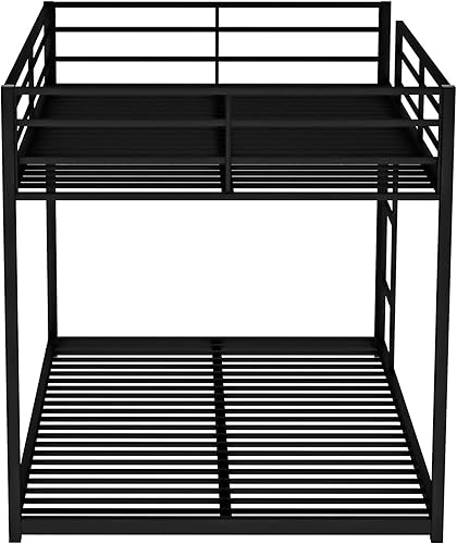 Miniatura 40 de Litera de tamaño individual sobre individual, litera baja con escalera, litera de metal con barandillas, marco de cama de metal resistente para