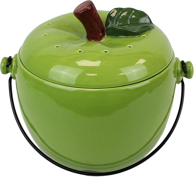 Green Apple Ceramic Compost Caddy/Kitchen Food Waste Bin (3.5 Litre)