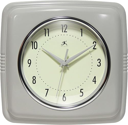 Miniatura 17 de Infinity Instruments Reloj de pared retro, cuadrado de 9 pulgadas, silencioso y sin tictac, diseño vintage moderno de mediados de siglo, reloj de