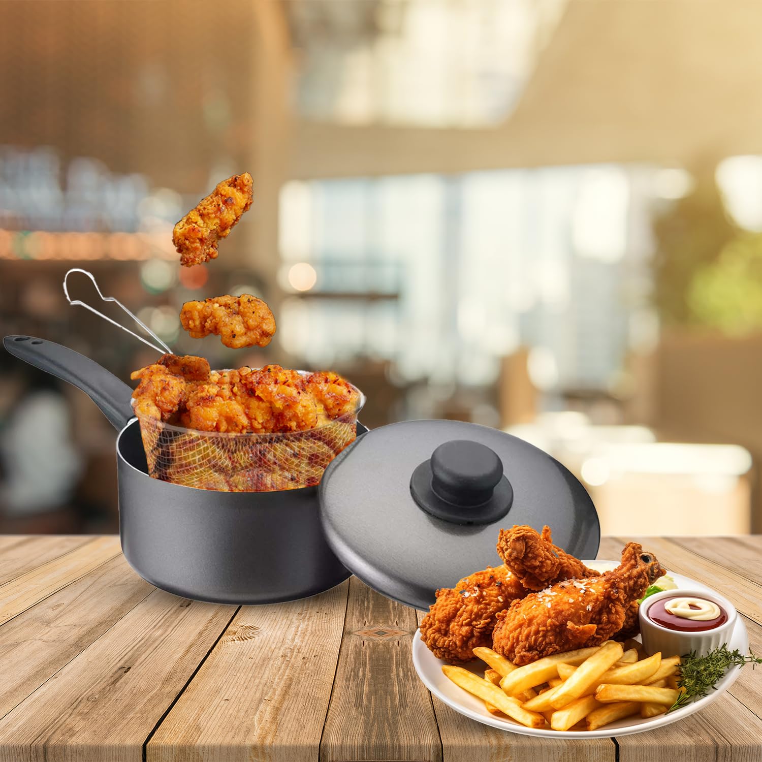 VIVOHOME Frittierpfanne Mit Korb – 18 Liter, Aluminium, Für Innen & Außen, Rechteckig