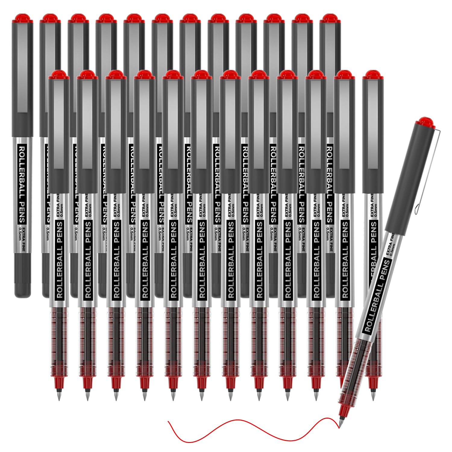 Shuttle Art RollerBall Pens 25 Pack Red Fine Point Roller Ball Pens 0 5mm Liquid Ink Pens for
