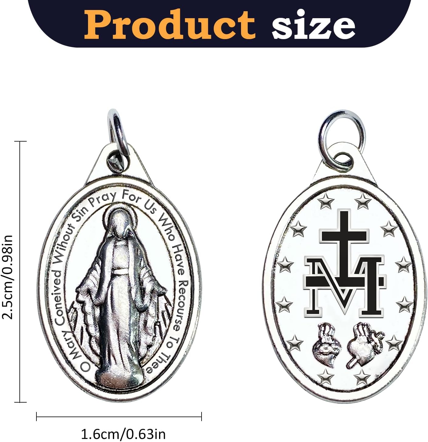 Milagrosa Medal Bulk Pack of 50, 1" Silver Milagrosa Medals Catholic Pendant for Women Necklace & Rosary Necklace,Religious Virgin Mary Cross Charms for Jewelry Making,Medalla De La Virgen Milagrosa - Image 2