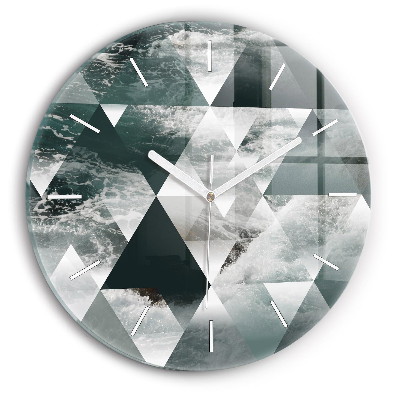 Horloge en verre 30 cm Wallfluent Sea Waves design moderne
