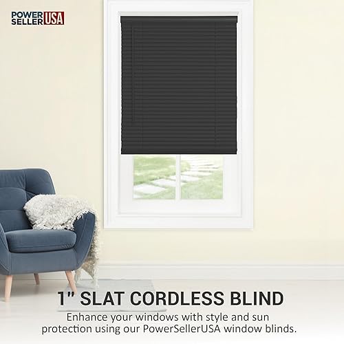 Miniatura 2 de PowerSellerUSA Persianas de Ventana sin Cordón, Privacidad y Filtrado de Luz, Mini Persiana de Lamas de Vinilo de 1", Tratamiento de Ventana Negro