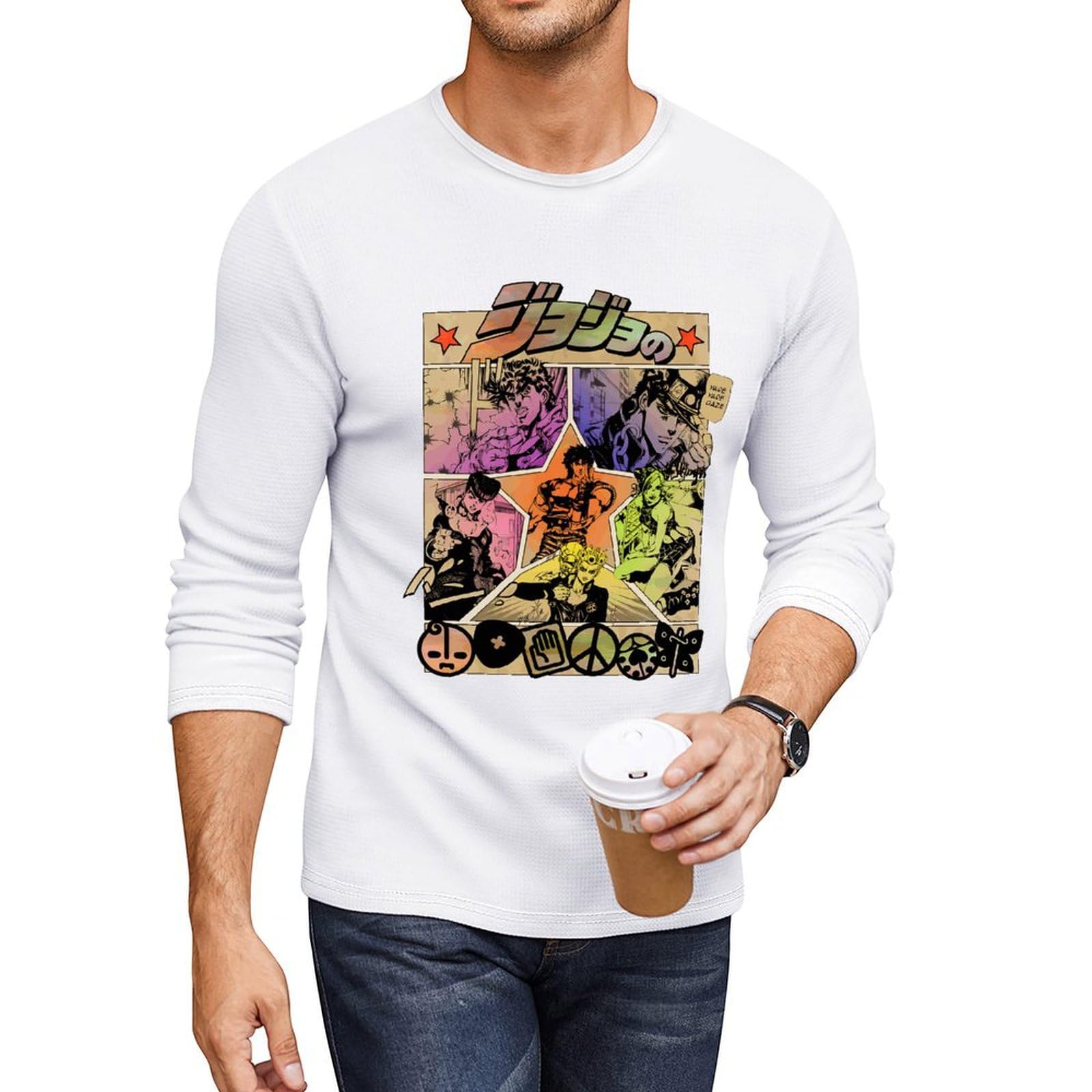 Amazon.co.jp: メンズ 長袖Tシャツ ジョジョの奇妙な冒険 ロングT 