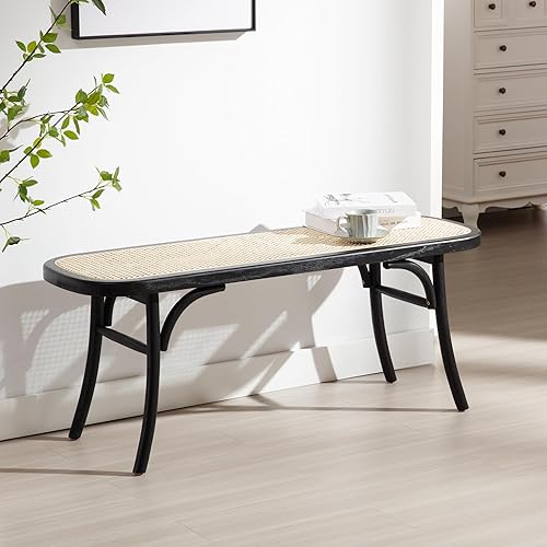 chairus Banco de entrada de granja de 45 pulgadas de largo con estructura de madera maciza negra, asiento cómodo para sala de estar, extremo de