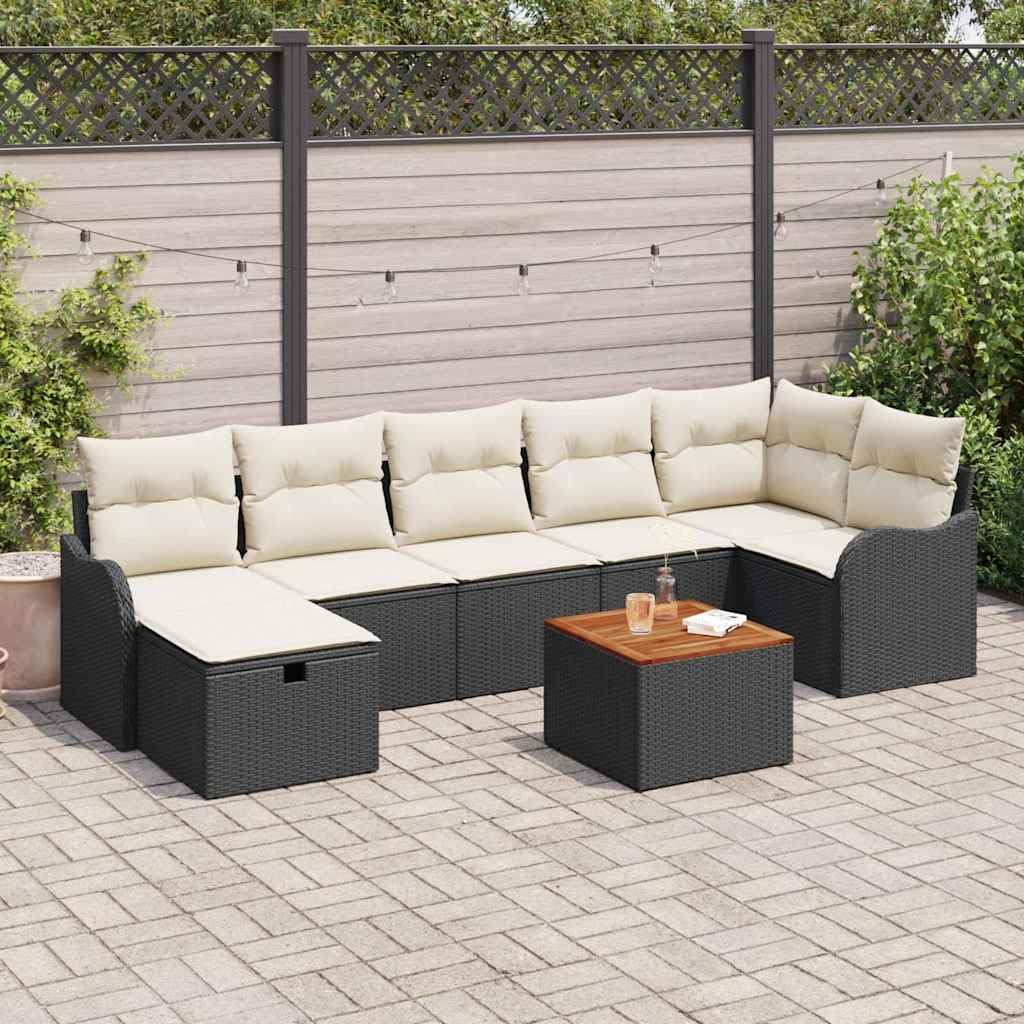 Sofa ogrodowa z poduszkami, 8-częściowy, czarny, polirattan, modułowa, odporna na warunki atmosferyczne, na taras, balkon, do użytku na zewnątrz, do relaksu