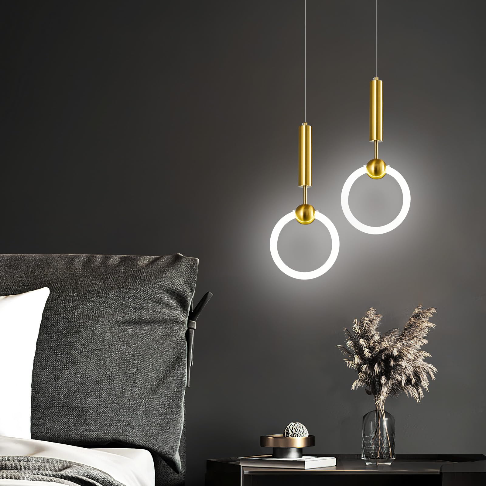 Simplicity nowoczesna lampa wisząca LED, okrągła lampa wisząca do kuchni, na wyspę, do jadalni, sypialni, przedpokoju, przedpokoju (złota, 2 sztuki)