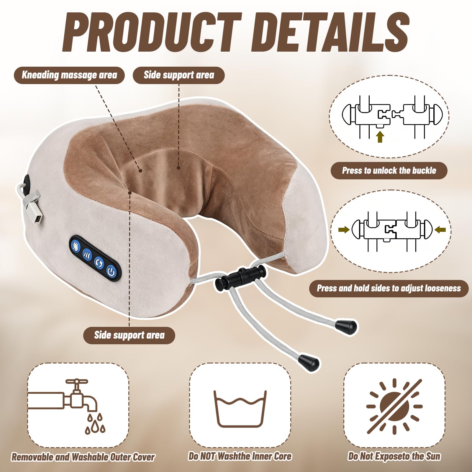 Masajeador de cuello, masajeador eléctrico de cuello con 3 niveles de fuerza y 3 modos, almohada de masaje recargable