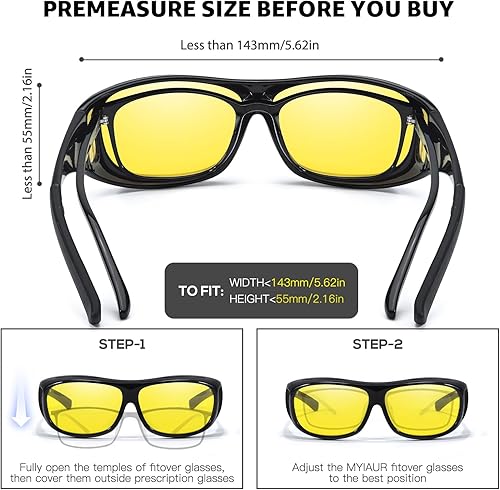 Miniatura 3 de Myiaur Gafas de visión nocturna para hombres y mujeres, ajuste polarizado sobre gafas de conducción envolventes, antirreflejos y protección UV400