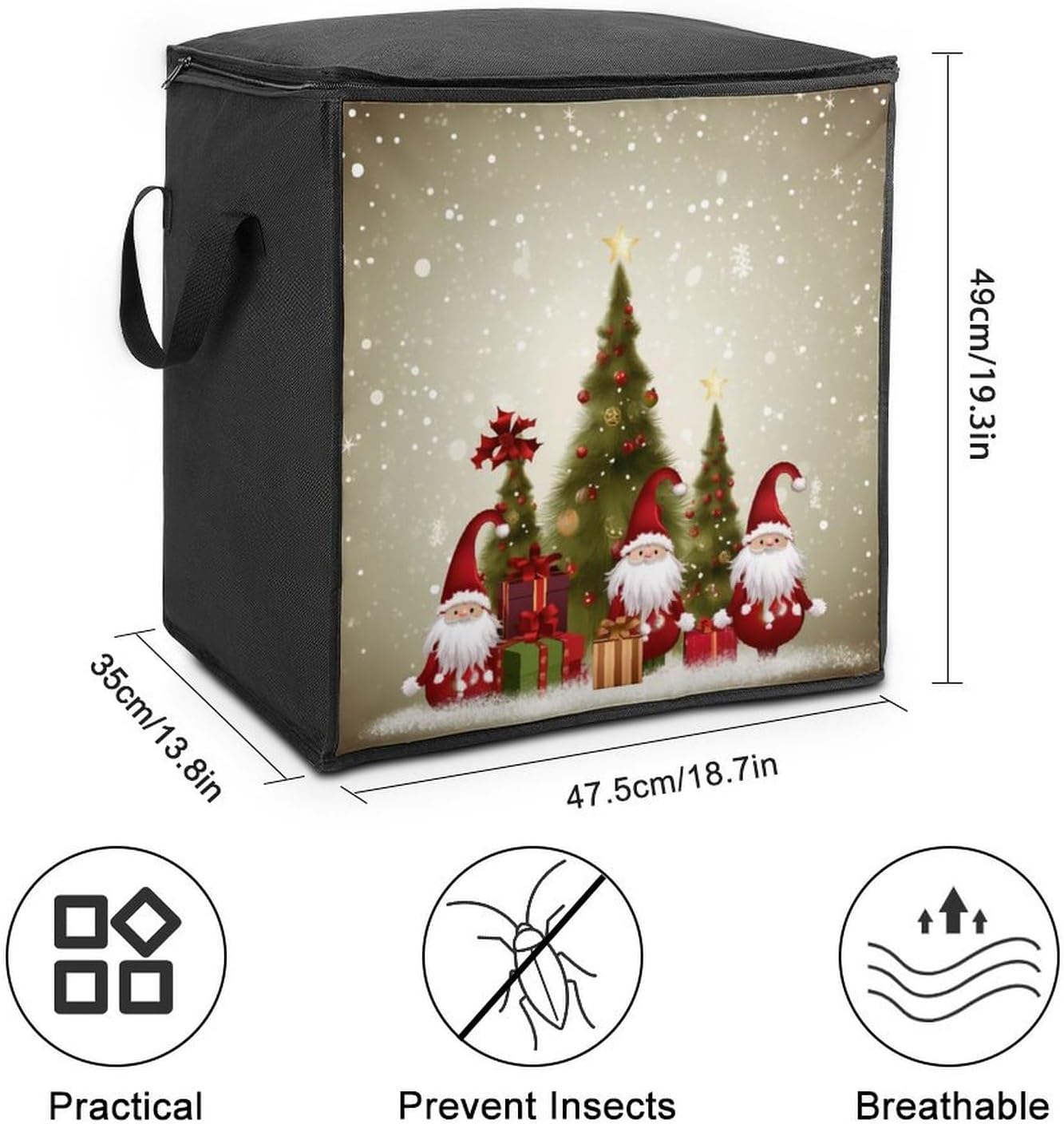 Portable Quilt Storage Bag,Merry Christmas Printed Foldable Wardrobe Storage Box Foldable Storage Bag with Lids And Handle Large Clothing Storage Bag for Comforters Clothes Blankets Pillows