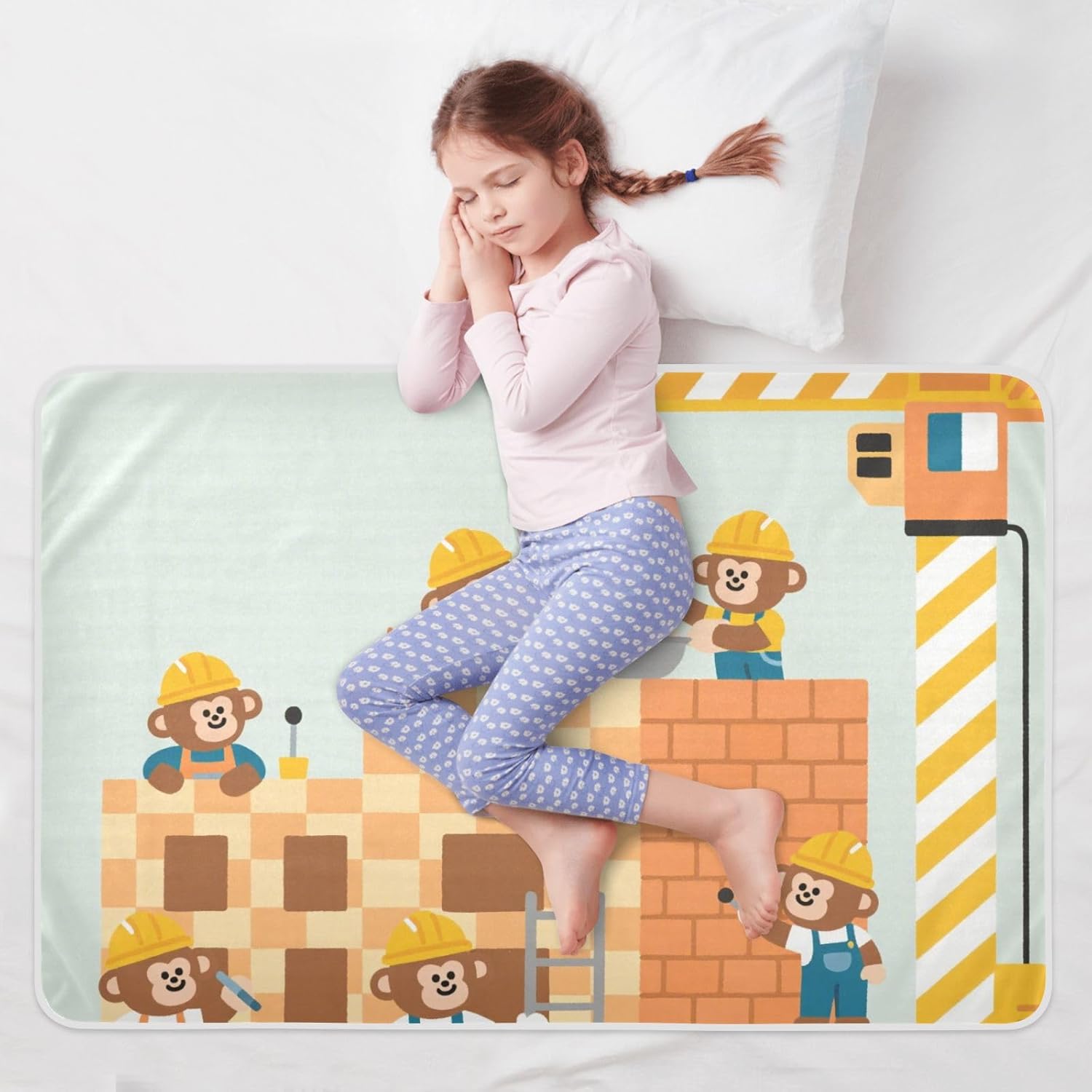 Cartoon Cute Engineer Monkey Yellow Extra Large Resuable Diaper Mats Waterproof Washable Crib Pee Mattress Pad Machine Washable Pad Liner for Infant Baby , 52" L x 34" W