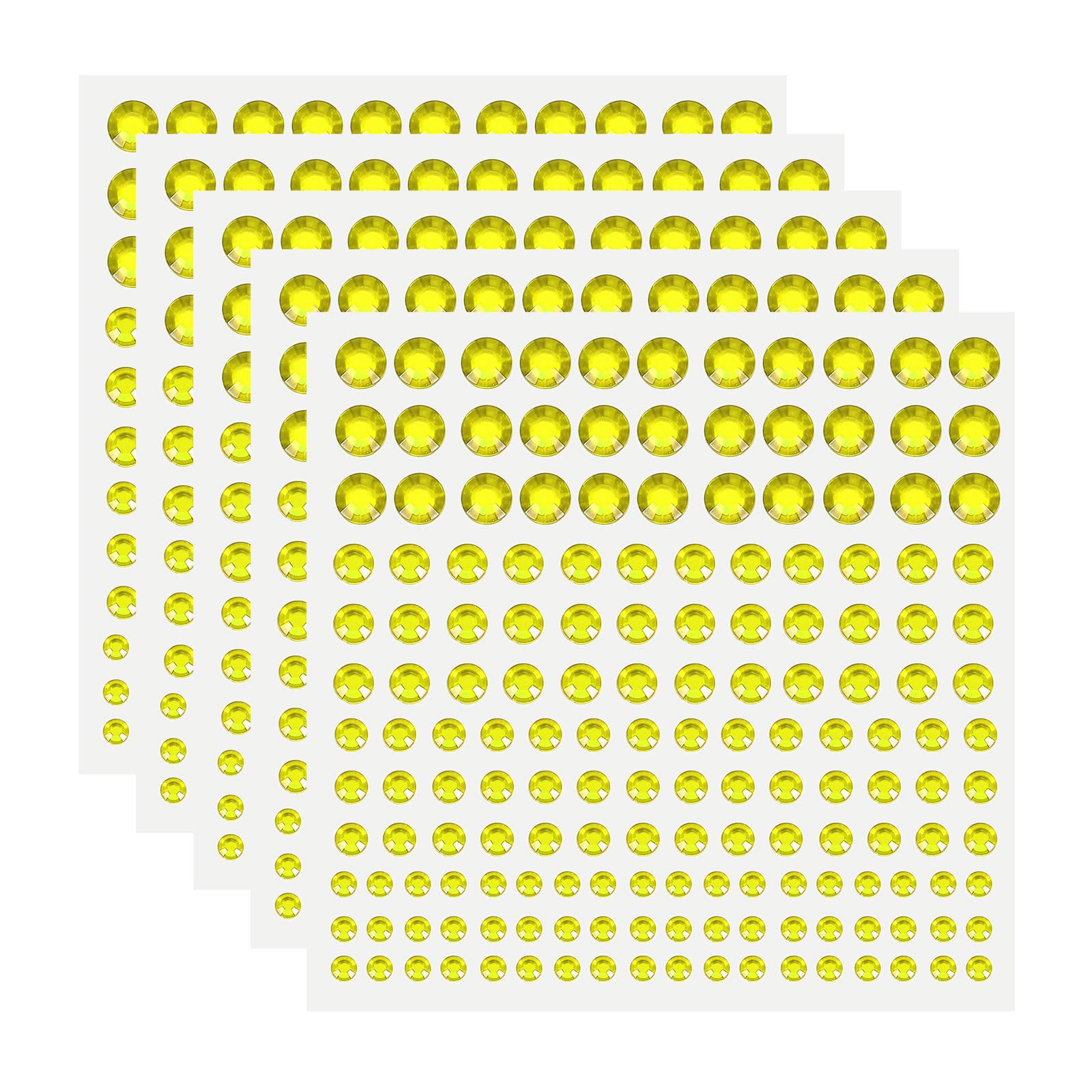 sourcing map 5 Sheet/825pcs Rhinestone Adhesive Stickers Self Adhesive Acrylic Gem Sticker 3/4/5/6mm Plastic Face Bling Gem Stones Jewel for Nail Art Craft Clothes DIY Makeup, Light Yellow