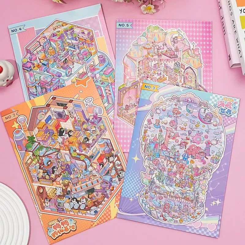 Large Size 3D Sticker Scene with Material Book,6 Sets Rich Collection of 3D Space Stickers and Storage Spiral Notebook,Capybara Room Stickeer Book for Adults Kids DIY 3D House Stickers Set for Adults — image 1