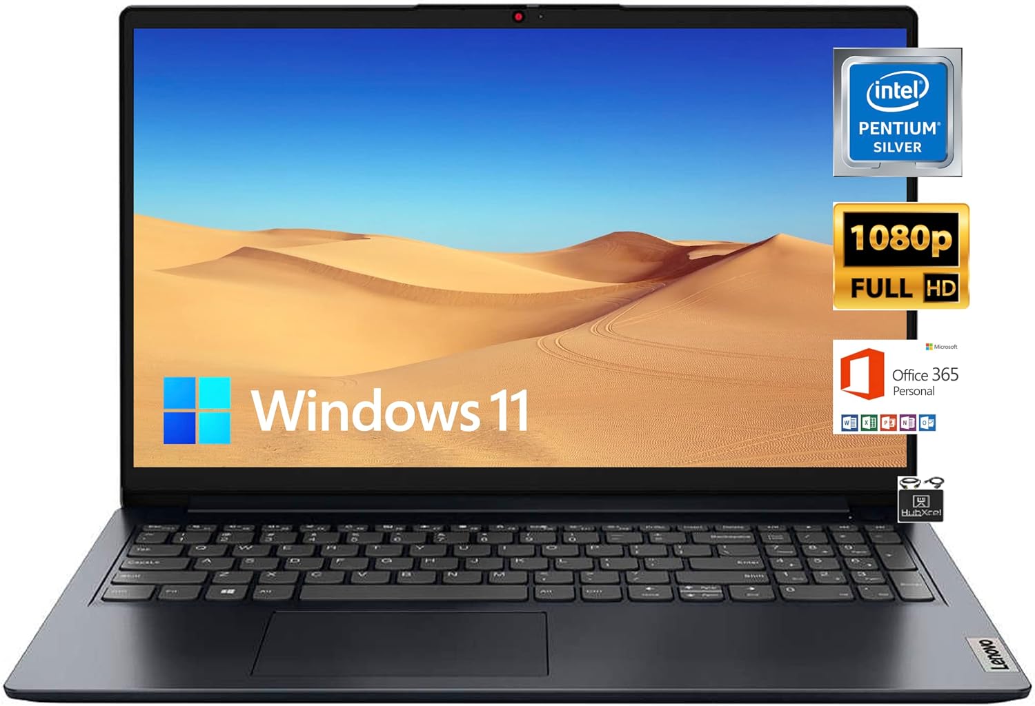 Lenovo IdeaPad Flagship Laptop, 15.6" HD Display, Intel Dual Core Processor Up to 2.8GHz, 8GB RAM, 128GB SSD + 128GB eMMC, 1-Y Microsoft Office 365, Wi-Fi 6, Webcam, Win 11 +HubxcelAccessory