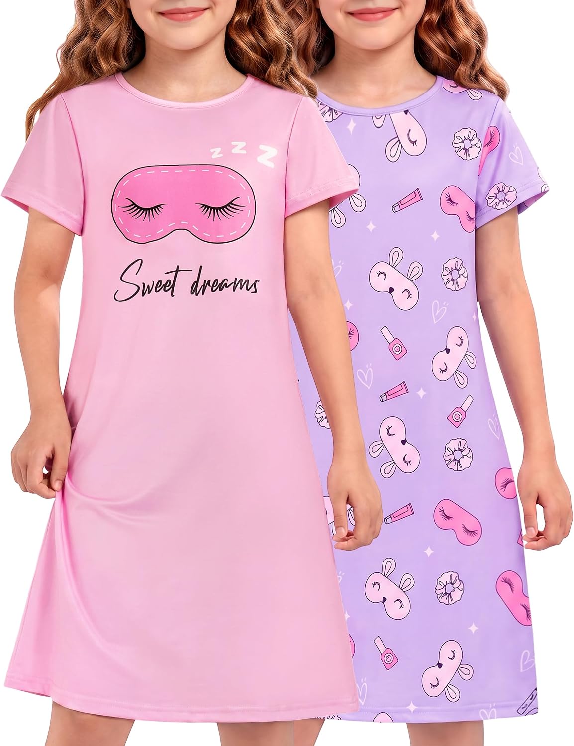 2Pcs Girls Cute Dress Short Sleeve Princess Soft Casual Dress 5-14 Years