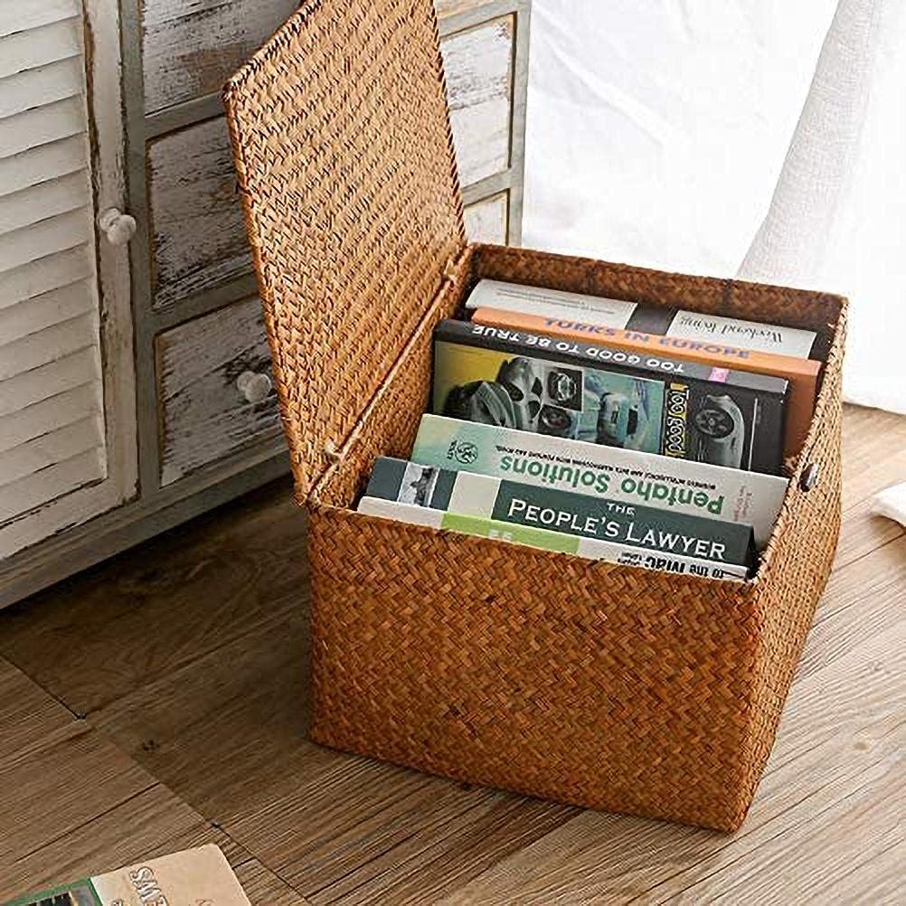Handwoven Storage Basket, Rattan Organizer Box with Lid for Home Tidying image 3