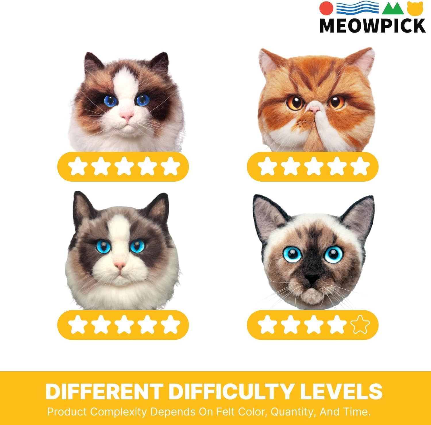 MeowPick Needle Felting Kit with Cat Head Mold, Animals Needle Felting Set, DIY Wool Felt Materials Set with Felting Tool and Instruction for Quick Needle Felting Craft (American Shorthair)