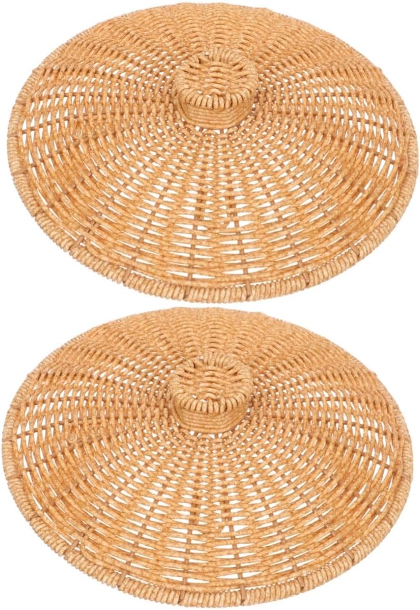 OUNONA 2pcs Round Replacement Trash Can Lid Imitation Rattan Cover for Bathroom Waste Bins Effortless Installation Easy to Trash Containers