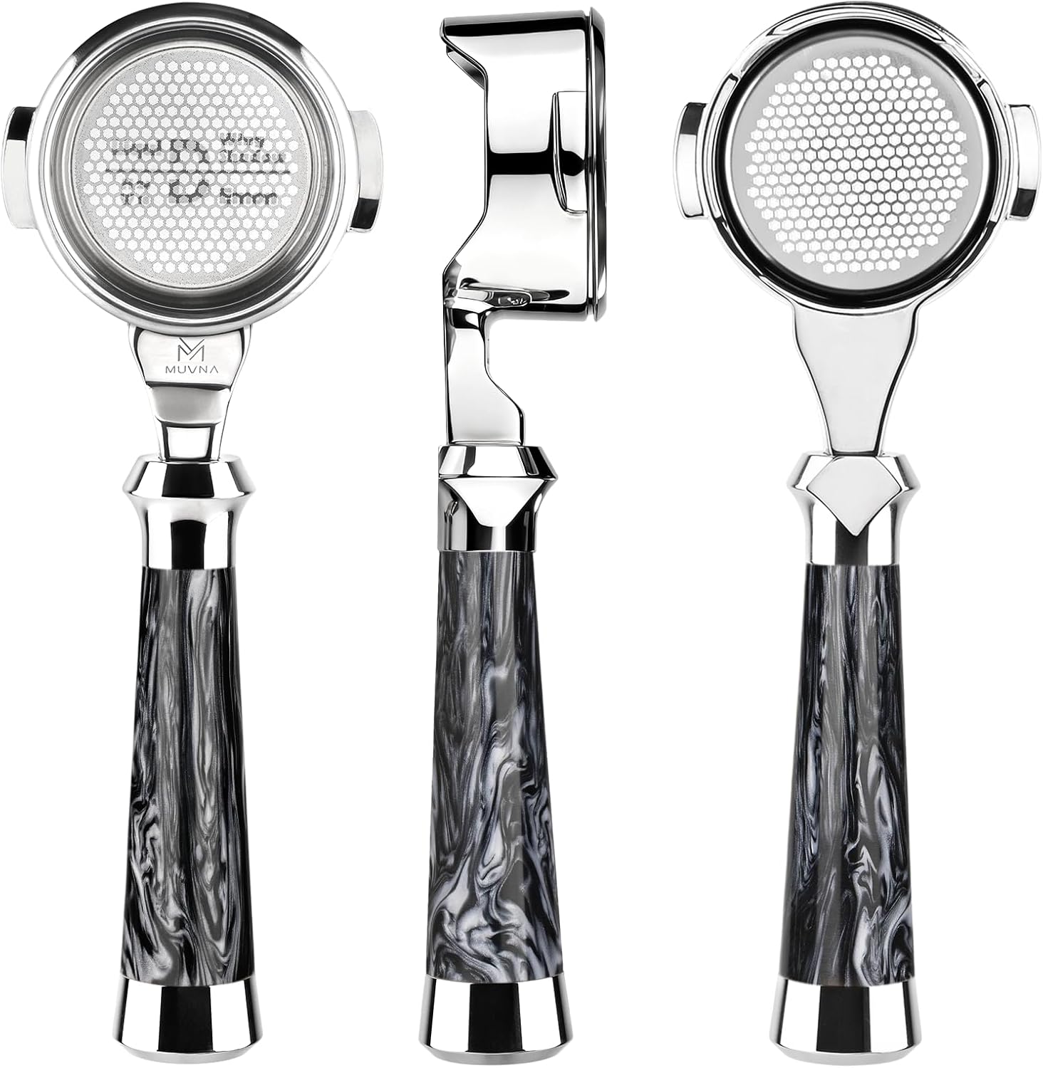 58mm Bottomless Portafilter 2 Ears - MUVNA Naked Portafilter Fits E61 Groupheads/Rocket/Gemilai/Sanremo/Ascaso/Slayer/ECM Coffee Machines, with Double-layer Filter Basket 18-20g, Black