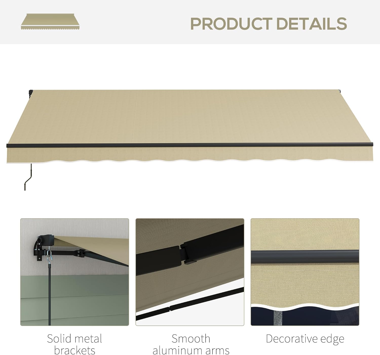 Outsunny 16' x 10' Retractable Awning, Patio Awning Sunshade Shelter with Manual Crank Handle, 280gsm UV Resistant Fabric and Aluminum Frame for Deck, Balcony, Yard, Beige