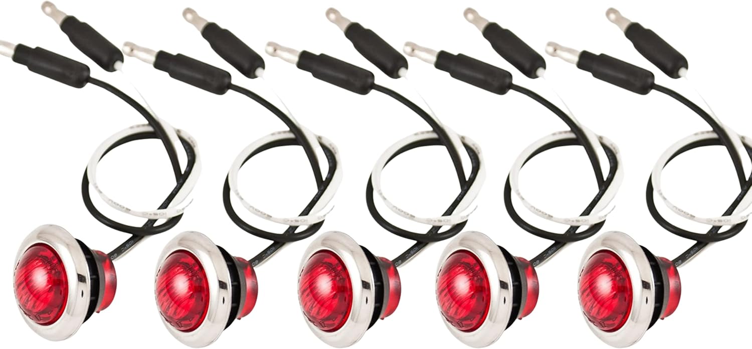 20x Red - 3/4" (.75") Mini Round Clearance 3 LED Chrome Ring Front Rear Indicator Bullet Side Marker Light 304 Stainless Steel Base Truck RV Car Bus Trailer Pickup Van Caravan Boat Sealed Waterproof