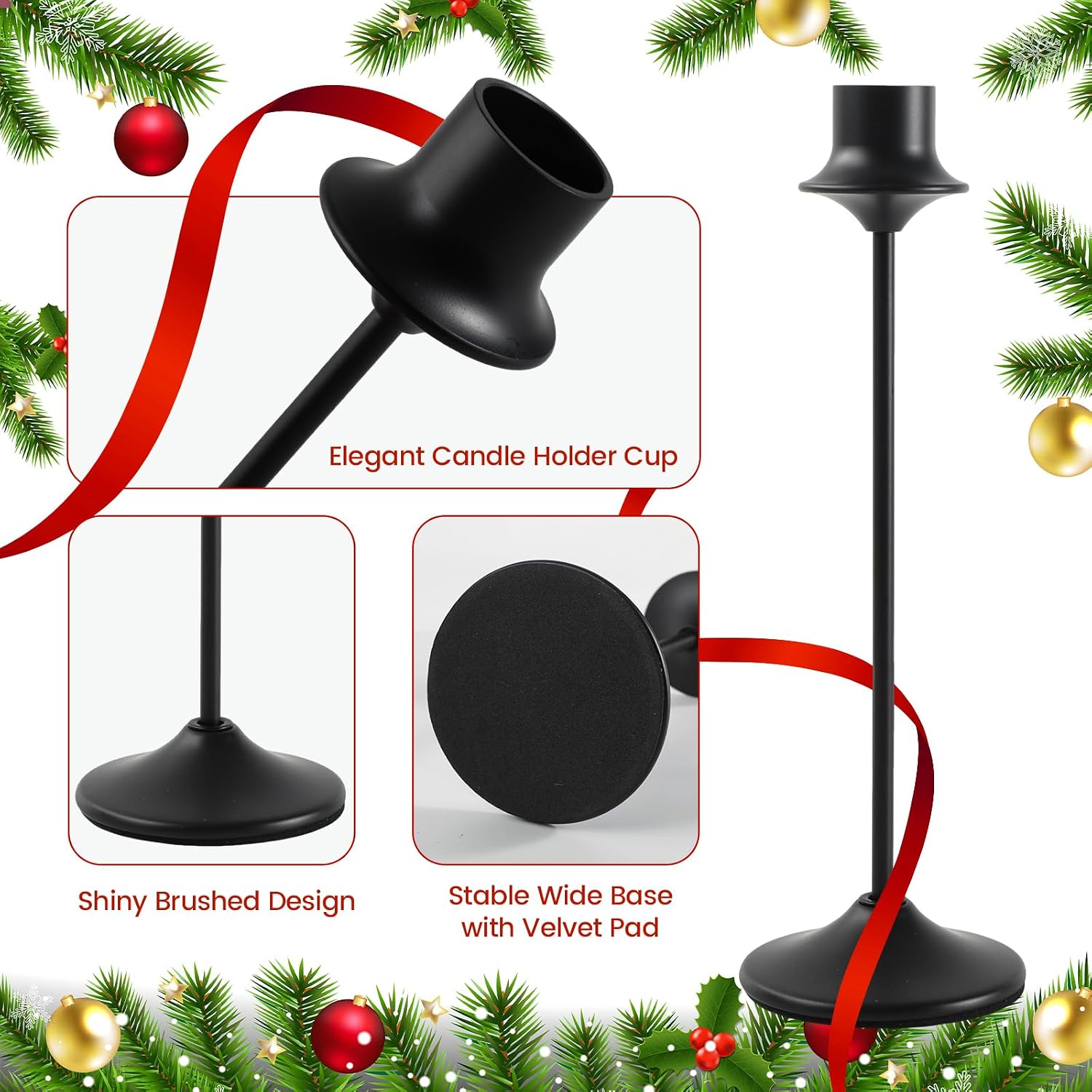 Joyyy Weighted Candlestick Holders Candle Stick Holder for Candlesticks, Vintage Metal Candelabra Candlestick Holders Candle Stand for Holiday Fireplace Party Dining Home Set of 6 (Matt Black)